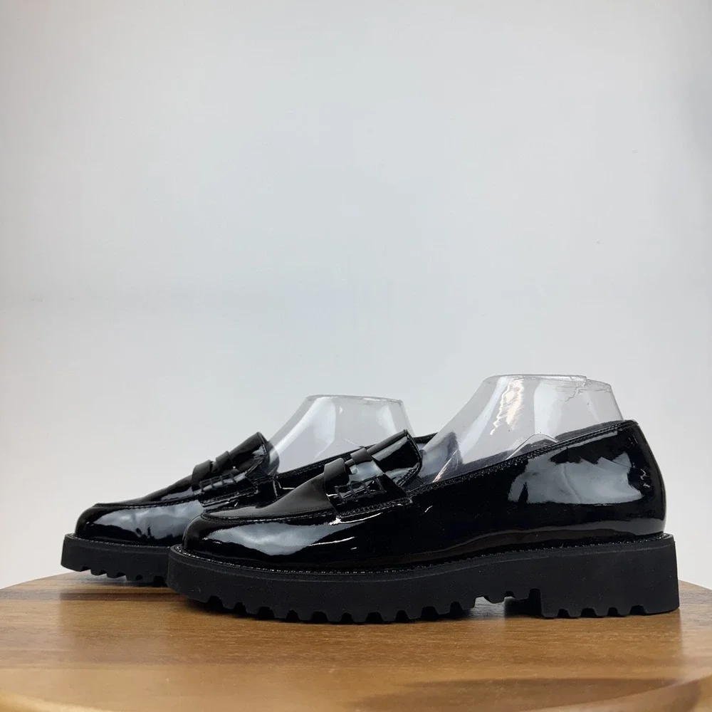 Womens Paul Green Reed Black Patent Leather‎ Rhinestone Penny Loafers Size 7 GUC